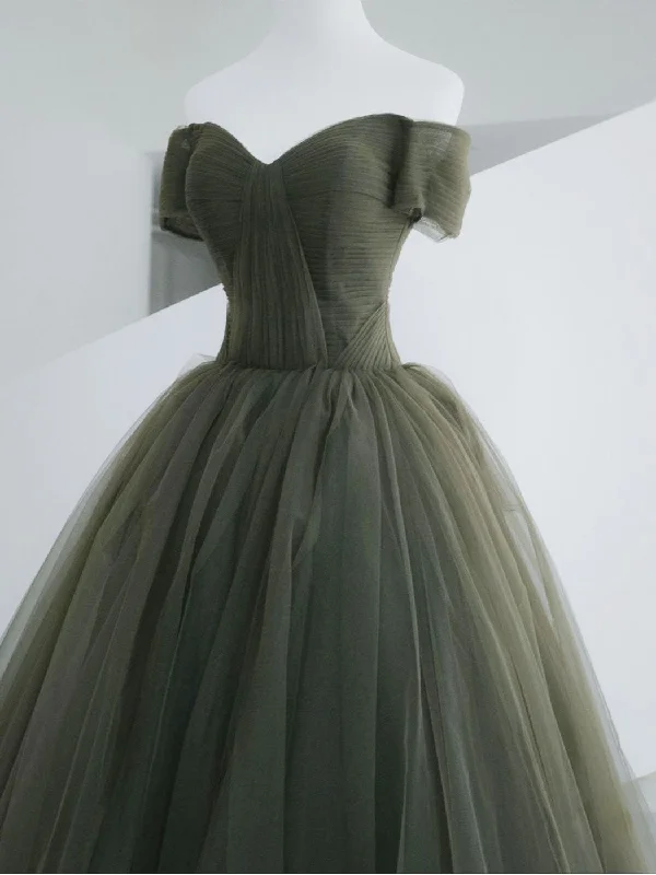 sleeveless prom dressesA-Line Sweetheart Neck Green Long Prom Dress, Sweep Train Green  Formal Dress