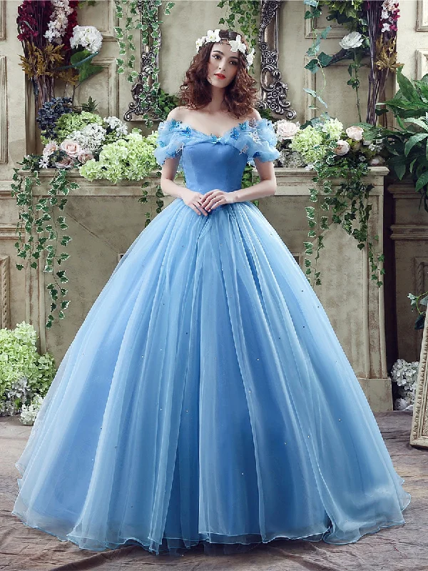 empire waist prom dressesBlue Off Shoulder Long Prom Dresses, Formal Gown Blue Sweet 16 Dresses