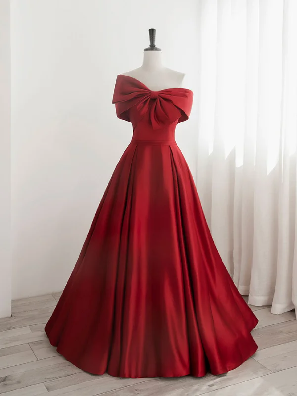 mini prom dressesA-Line Satin Red Long Prom Dresses, Red Long Formal Dresses