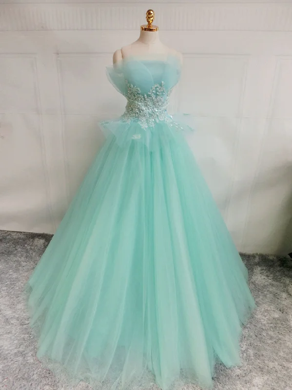 off-shoulder prom dressesGreen  A-Line Tulle Lace Long Prom Dress, Green Sweet 16 Dress