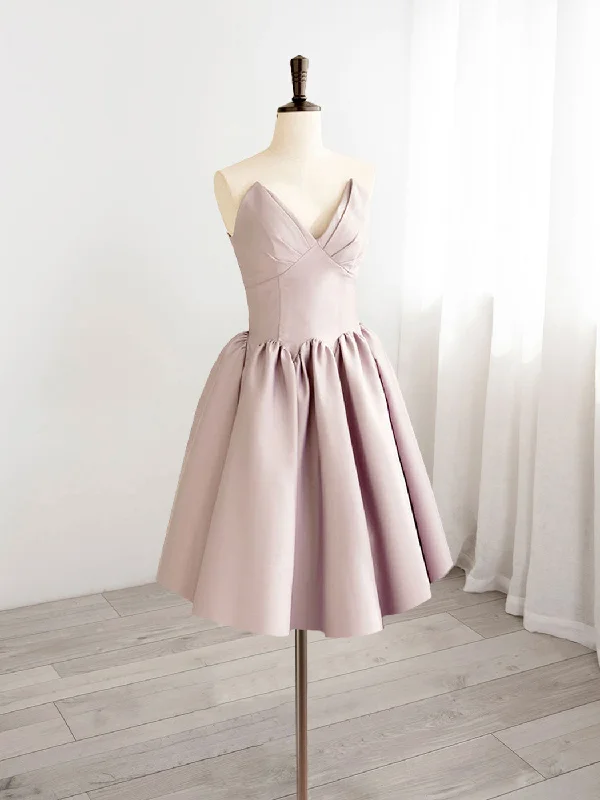 tulle prom dressesA-Line V  Neck Pink Short Prom Dress, Pink Homecoming Dresses