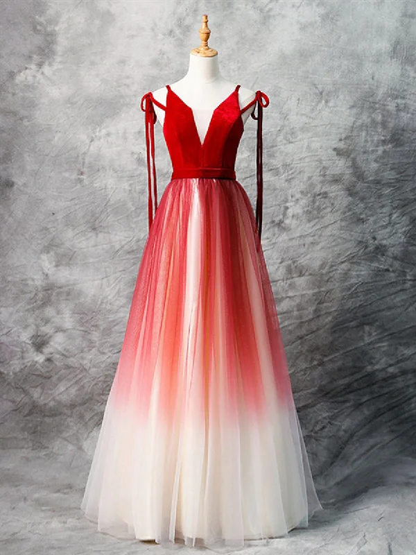 prom dresses for curve-hugging figuresA-Line Red Velvet Tulle Long Prom Dress, Red Formal Dress