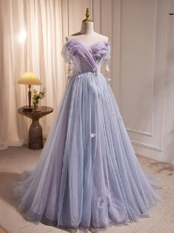 custom prom dressesA-Line Sweetheart Neck Tulle Purple Long Prom Dress, Purple Formal Dress