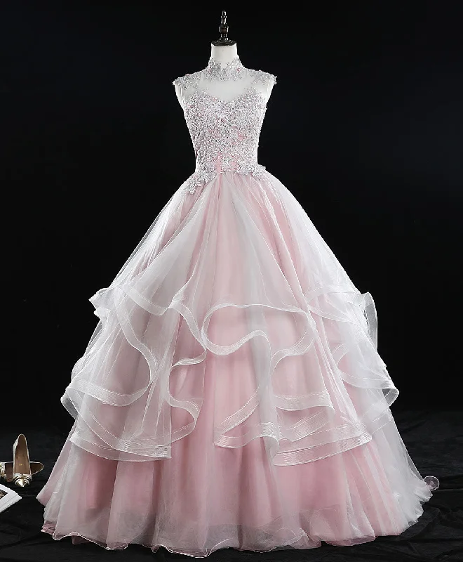 prom dress fitting advicePink High Neck Tulle Lace Long Sweet 16 Dress Tulle Lace Pink Prom Dress