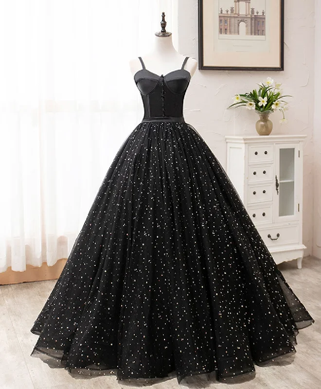 prom dresses for hourglass figuresBlack Sweetheart Tulle Long Prom Dress, Black Formal Sweet 16 Dress