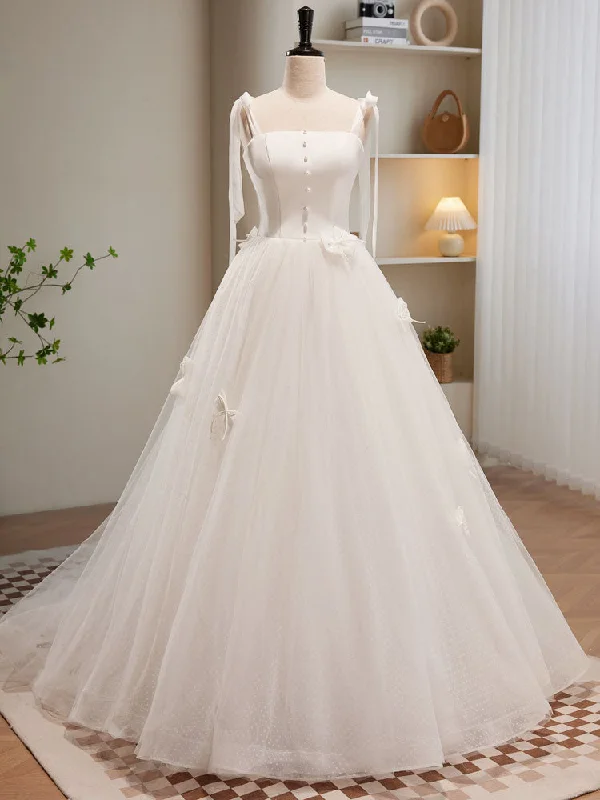 prom dress shopping tipsWhite A-line Tulle Long Prom Dress, White Tulle Formal Dress