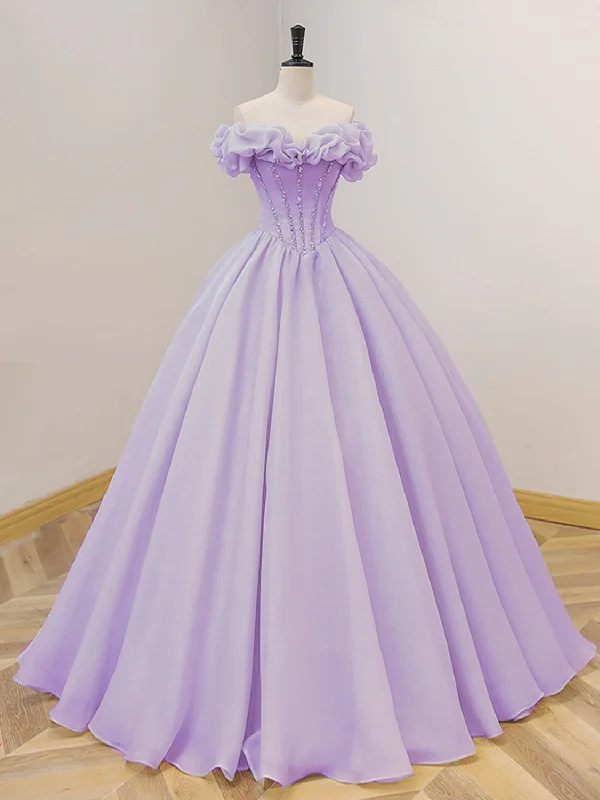 corset prom dressesPurple A-Line Off Shoulder Long Prom Dresses, Purple Sweet 16 Dress