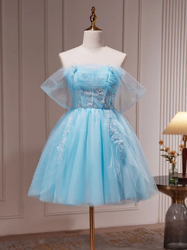 silk prom dressesBlue A-Line Short Prom Dress, Cute Blue Homecoming Dresses