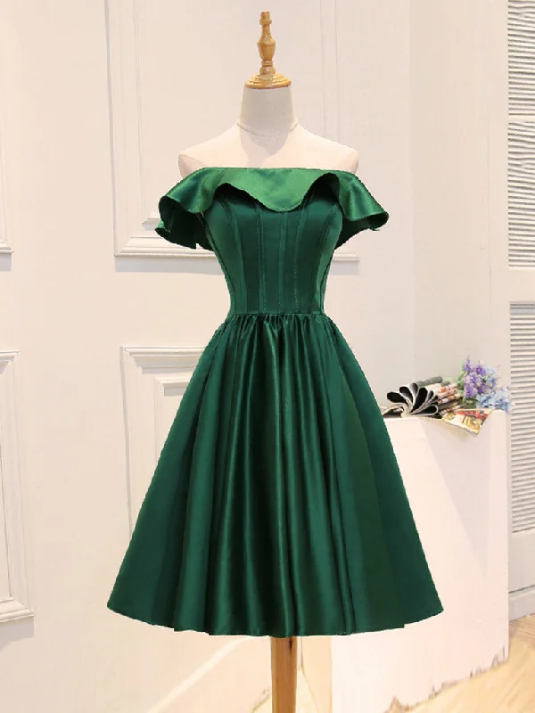 metallic prom dressesA-Line Satin Green Short Prom Dress, Green Homecoming Dress