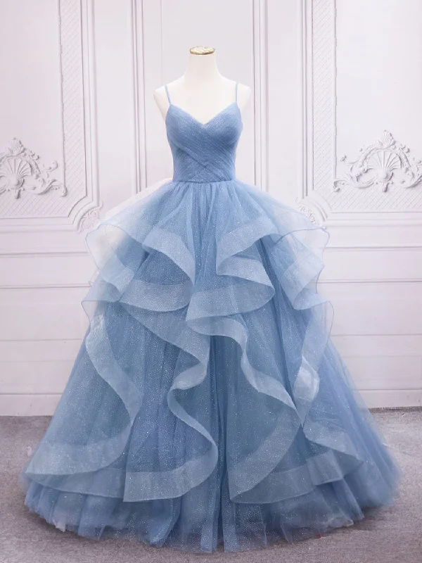 maxi prom dressesBlue Tulle Long Prom Dresses, Blue Tulle Formal Dresses Sweet 16 Dress