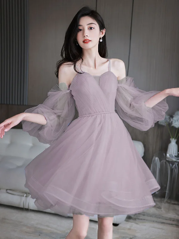 prom dresses for hourglass figuresCute Sweetheart Neck Tulle Short Prom Dress, Cute Puffy Homecoming Dress