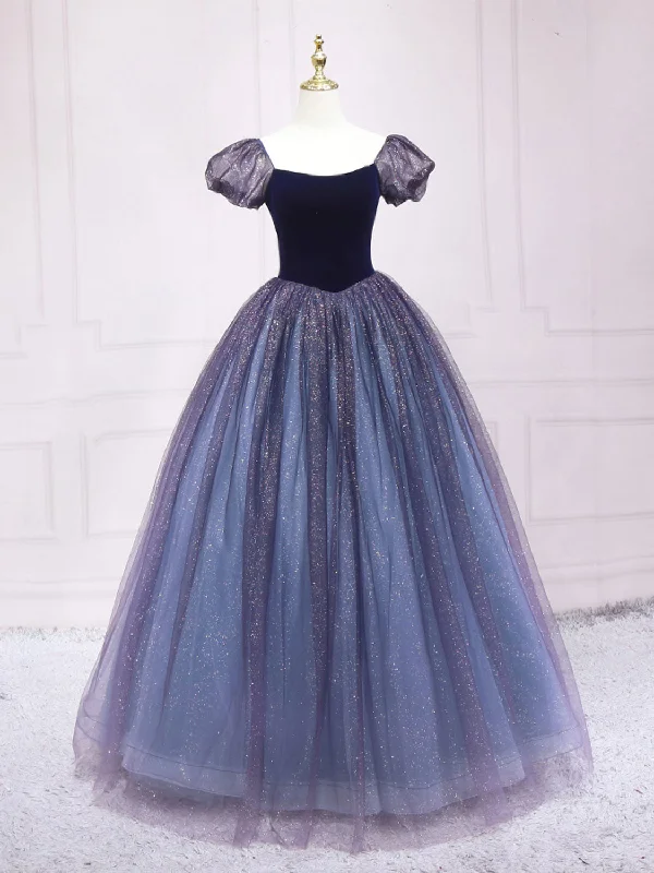 modern prom dressesPurple Tulle Long Prom Dresses, Shiny Purple Tulle Formal Gown Sweet 16 Dress