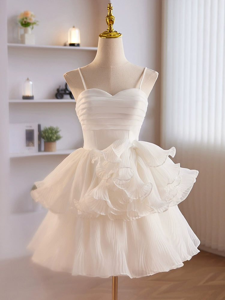 spaghetti strap prom dressesCute Sweetheart Neck Organza White Prom Dress, White Homecoming Dresses