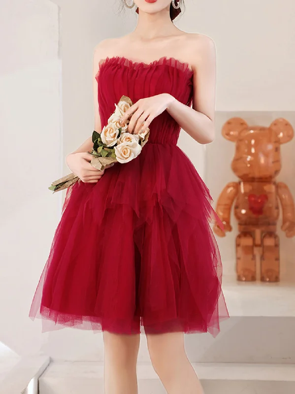 A-line prom dressesA Line Burgundy Short Prom Dresses, Cute Burgundy Homecoming Dress