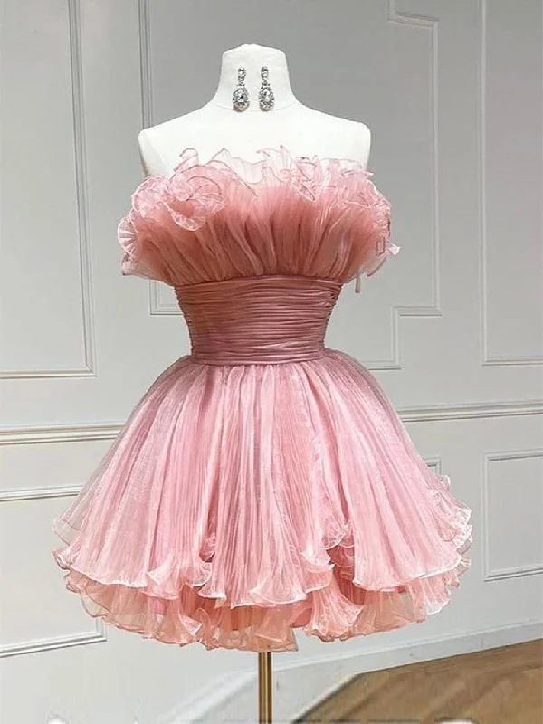 prom dress alterationsPink Tulle Short Prom Dress, Pink Homecoming Dress