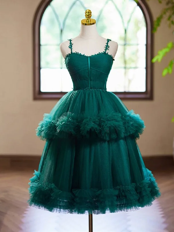 fitted prom dressesA-Line Sweetheart Neck Tulle Green Short Prom Dress, Green Homecoming Dress