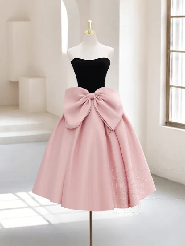 ball gown prom dressesA-Line Sweetheart Neck Satin Black/Pink Short Prom Dress, Cute Homecoming Dress