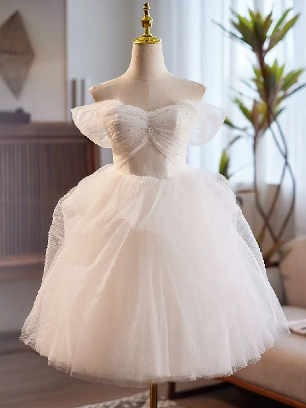 two-piece prom dressesWhite Sweetheart Neck Tulle Lace Short Prom Dress, White Homecoming Dress