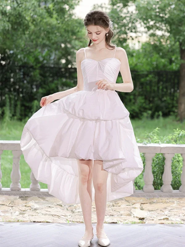 spaghetti strap prom dressesWhite Sweetheart Neck High Low Prom Dress, White Homecoming Dress