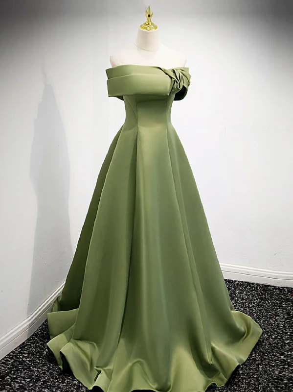 beaded prom dressesA-Line Satin Green Long Prom Dress, Green Formal Dress