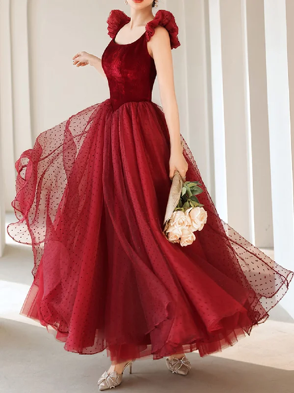 prom dresses with sequin detailingBurgundy Aline Tea Length Prom Dresses, Burgundy Formal Dress With Velvet