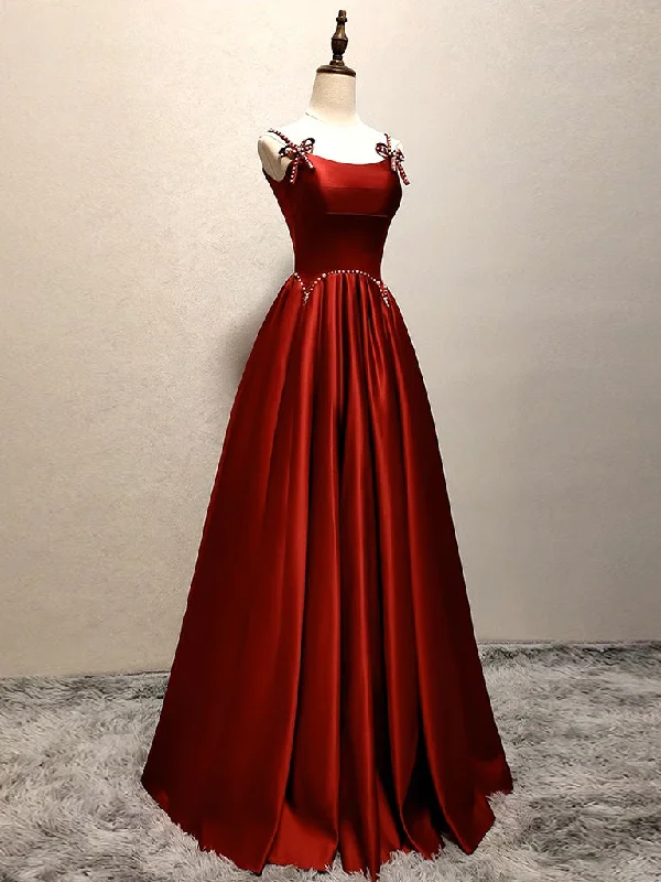 bespoke prom dressesA-Line Satin Burgundy Long Prom Dress, Burgundy Long Formal Dress