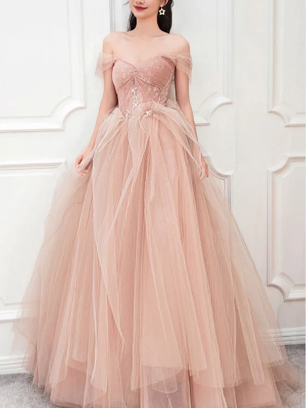 pastel prom dressesPink Sweetheart Neck Tulle Long Prom Dress, Pink Sweet 16 Dress