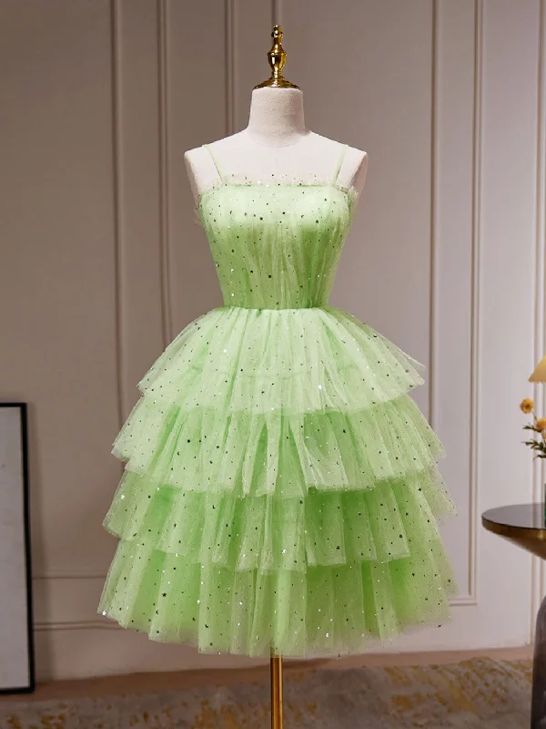 elegant prom dressesGreen A-Line Tulle Short Prom Dress, Green Homecoming Dress