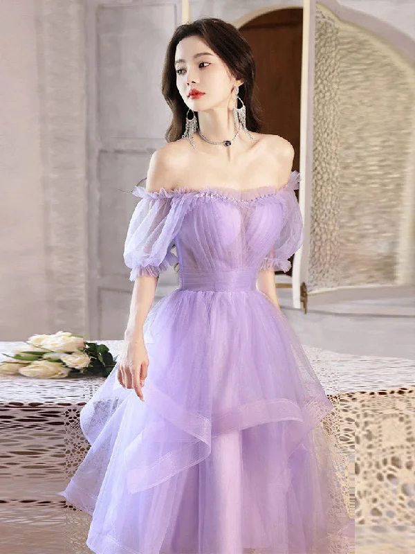 plus-size prom dressesPurple Tulle Short Prom Dress, Purple Homecoming Dress