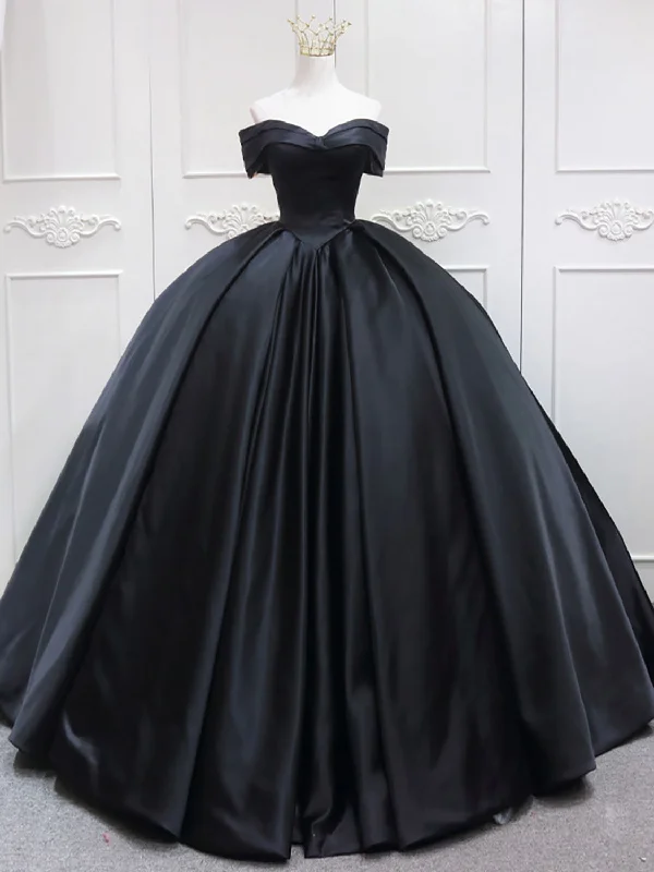 pastel prom dressesBlack Sweetheart Neck Satin Long Prom Gown, Black Sweet 16 Dress