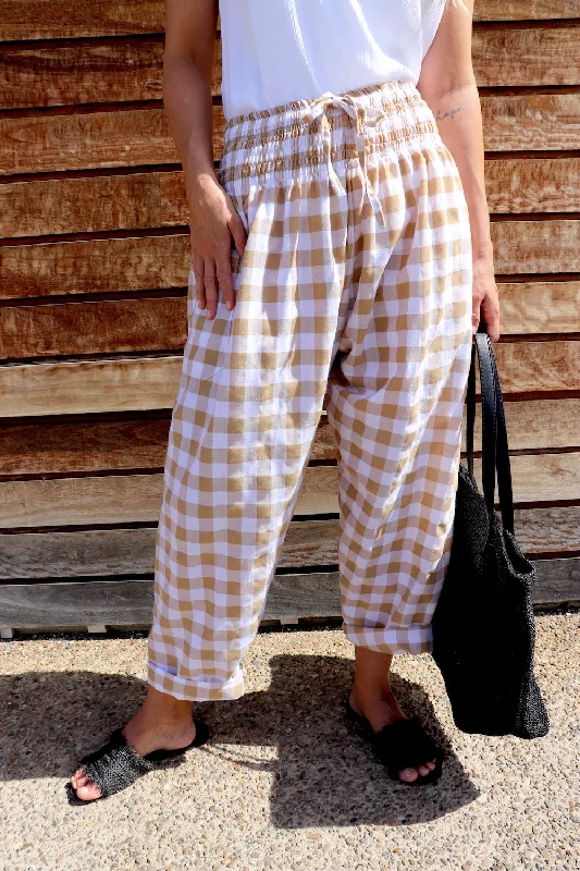 women's bell-bottom pantsDream Pant in Cotton Gingham Latte