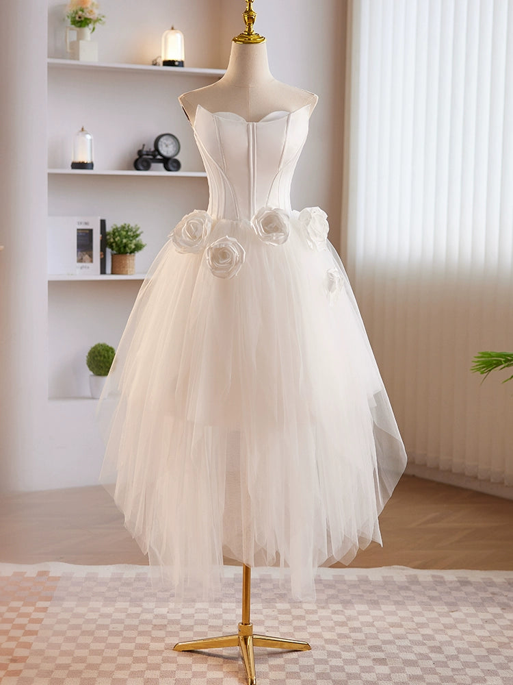 prom dress style guidesUnique White Tulle Satin Short Prom Dress, White Homecoming Dress