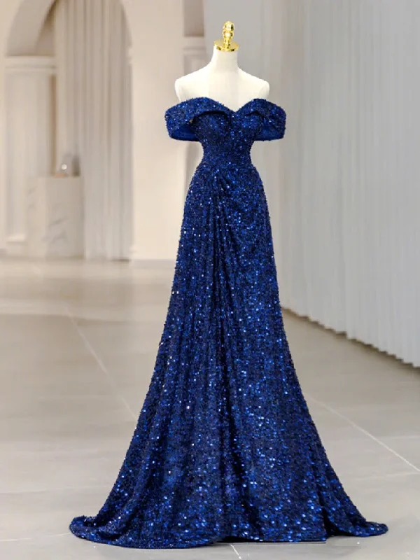 prom dresses for springBlue Velvet Sequin Long Prom Dress, Blue Formal Dress