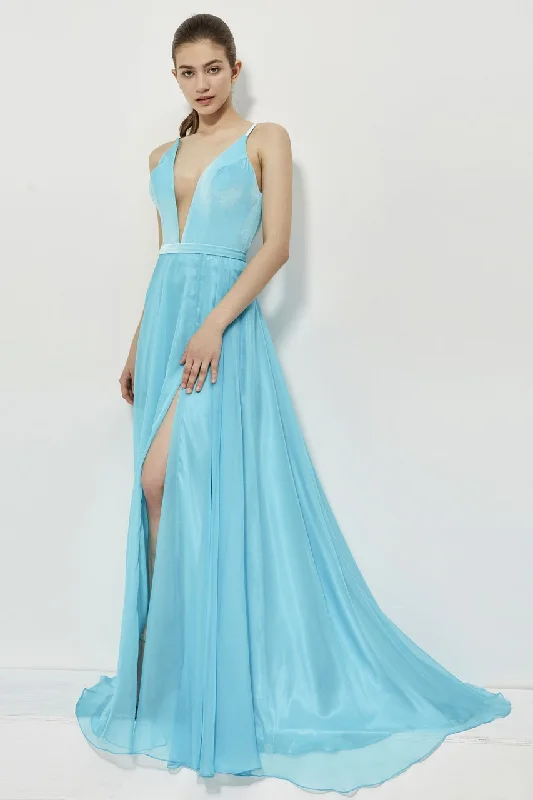 Formal Dress for Cocktail PartiesAngela & Alison - 81014 Sleeveless Velvet Bodice High Slit Gown