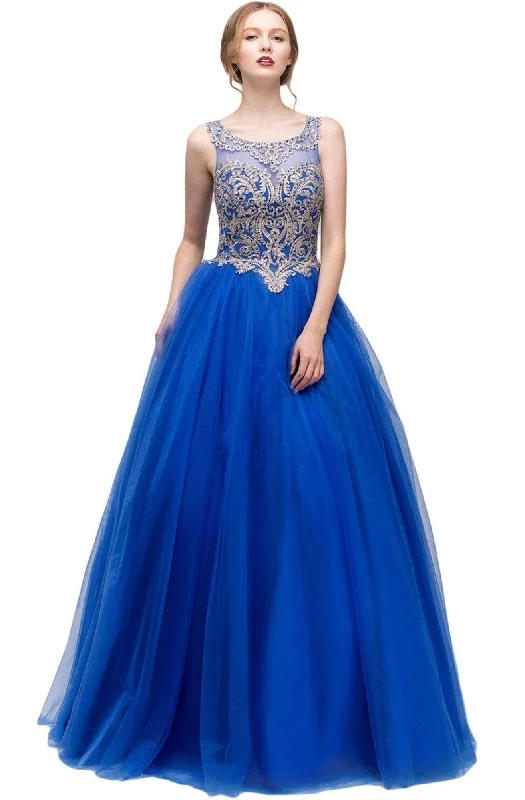 Women's Formal Dress OptionsEureka Fashion - Gilded Bateau Neck Mesh Ball Gown