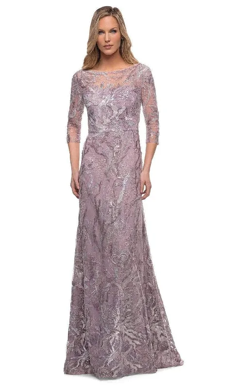 Formal Dress for WeddingsLa Femme - 29233 Sheer Sleeve Embroidered A-line Gown