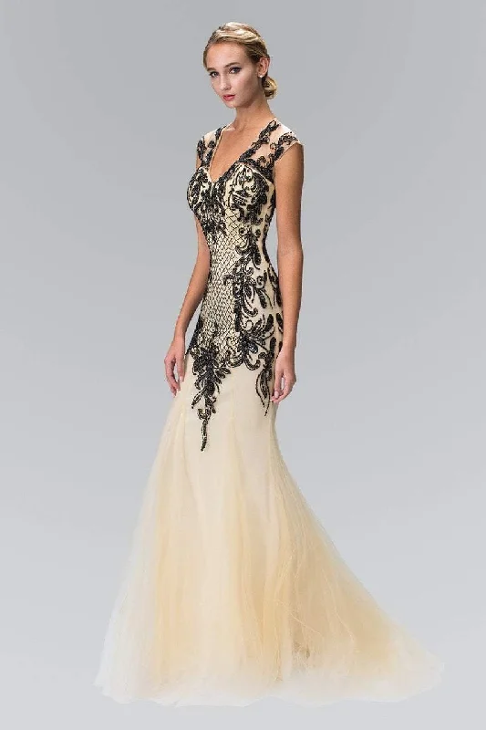 Formal Dress for Oscar NightsElizabeth K - GL2169 V-neckline with Open Back Beaded Gown