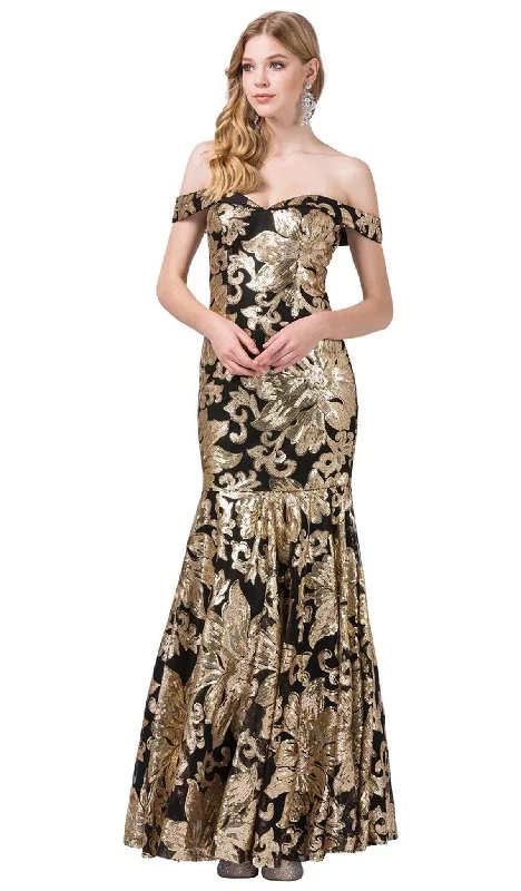 Formal Dress for Historical ReenactmentsDancing Queen - 2481 Sequined Off-Shoulder Trumpet Gown