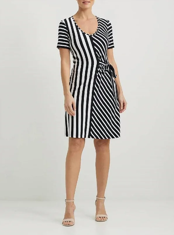 quick-dry midi dressesMixed Stripe Dress In Midnight Blue/white