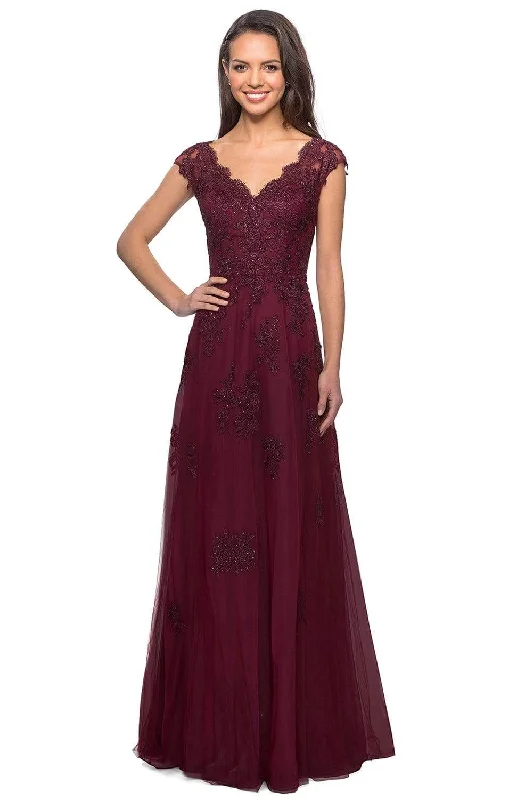 Formal Dress Rental ServicesLa Femme - 26942  V-Neck Floral Lace Mother of the Groom Tulle Gown