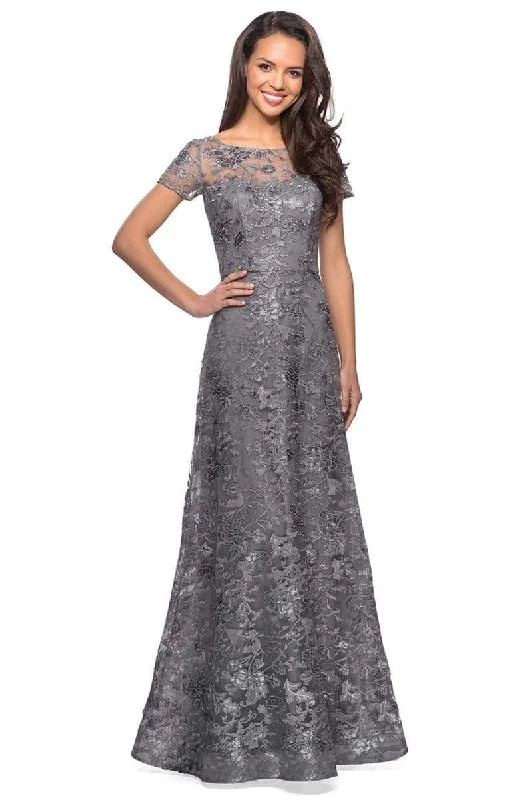 Formal Dress for Polo MatchesLa Femme - 27839 Floral Adorned Illusion Bateau Long Gown