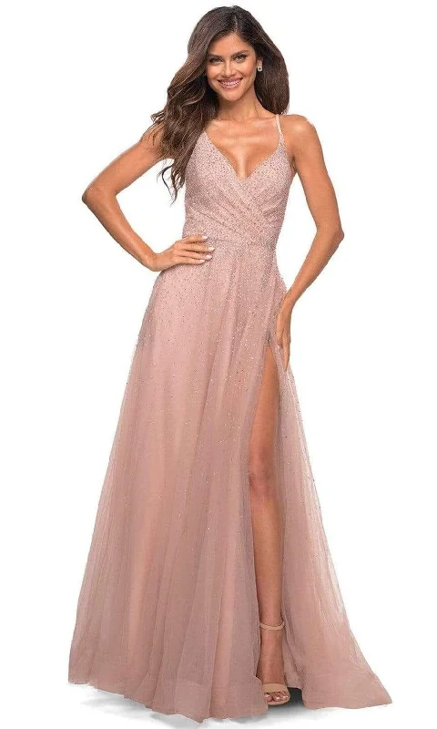 Formal Dress for Eco-Friendly ThemesLa Femme - 29920 Beaded V Neck A-line Gown