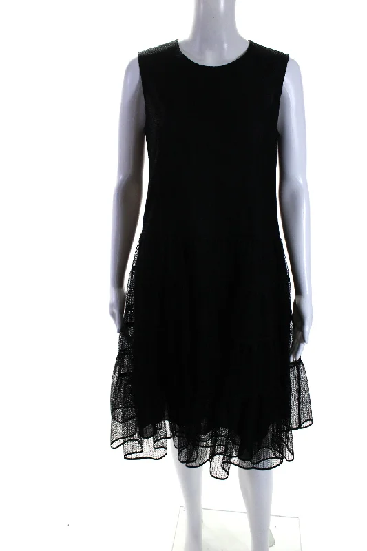 midi dresses with adjustable strapsAdeam Womens Crew Neck Sleeveless A Line Mid Calf Hanabi Dress Black