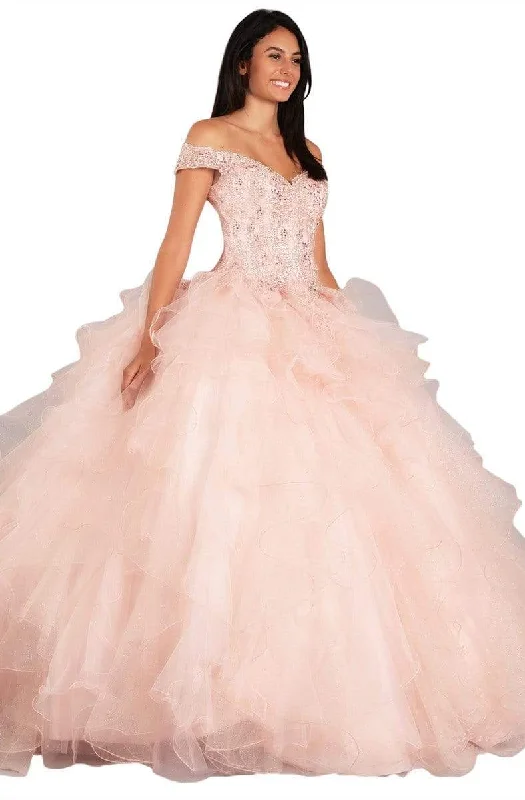 Formal Dress for Beach ThemesEureka Fashion - 9313 Bejeweled Off-Shoulder Tulle Ballgown