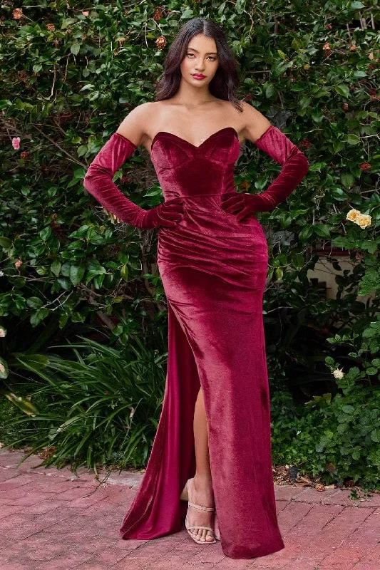 Affordable Formal Dress OptionsCinderella Divine - CH176 Velvet sweetheart gown with Gloves