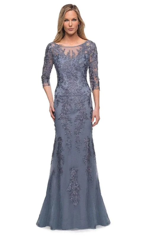 Formal Dress for Beach WeddingsLa Femme - 29226 Embroidered Tulle Sheath Gown