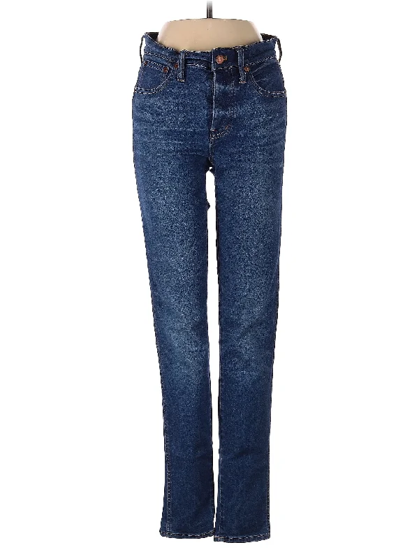 women's denim jeans with distressed hemsMid-Rise Straight-leg Jeans in Medium Wash