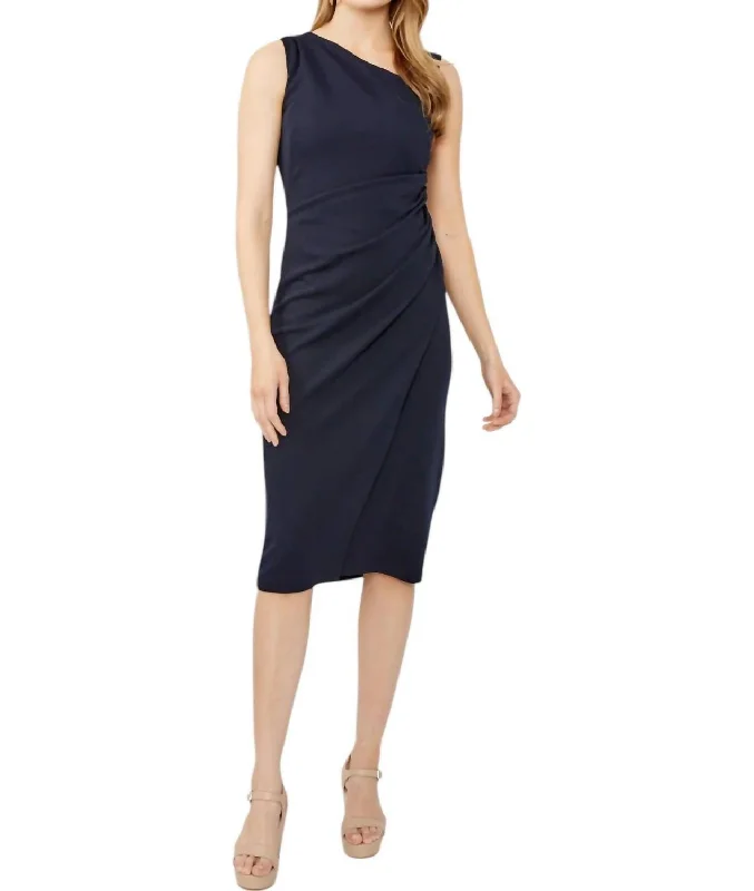 button-down midi dressesScuba Sheath Dress In Midnight Blue