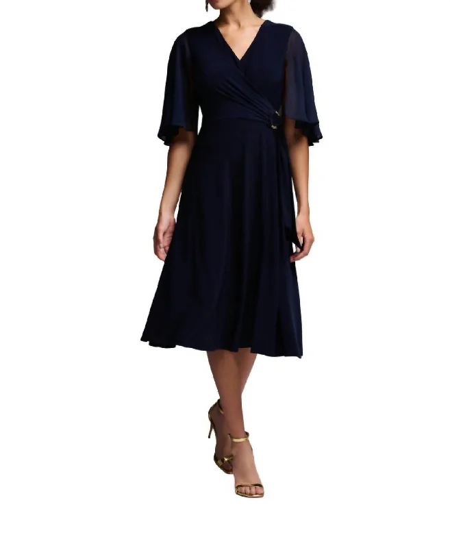 midi dresses with keyhole backsV-Neck Flutter Sleeve Dress In Midnight