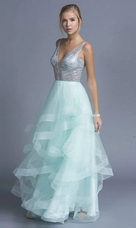 Formal Dress for Bar MitzvahsAspeed Design - L1974 Embellished V Neck Tulle A-Line Gown